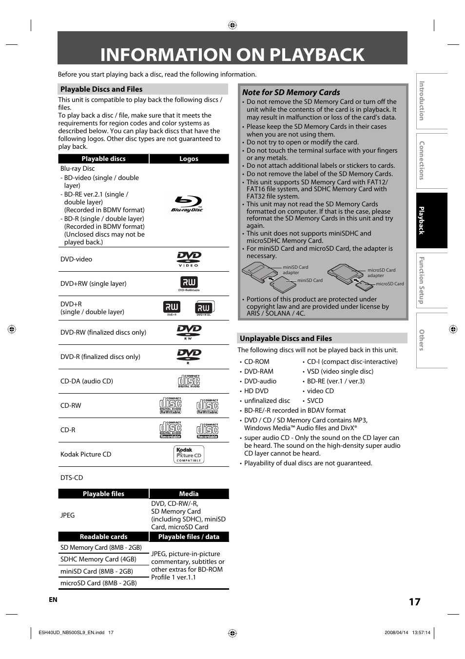 Information on playback | Sylvania NB500SL9 User Manual | Page 19 / 148