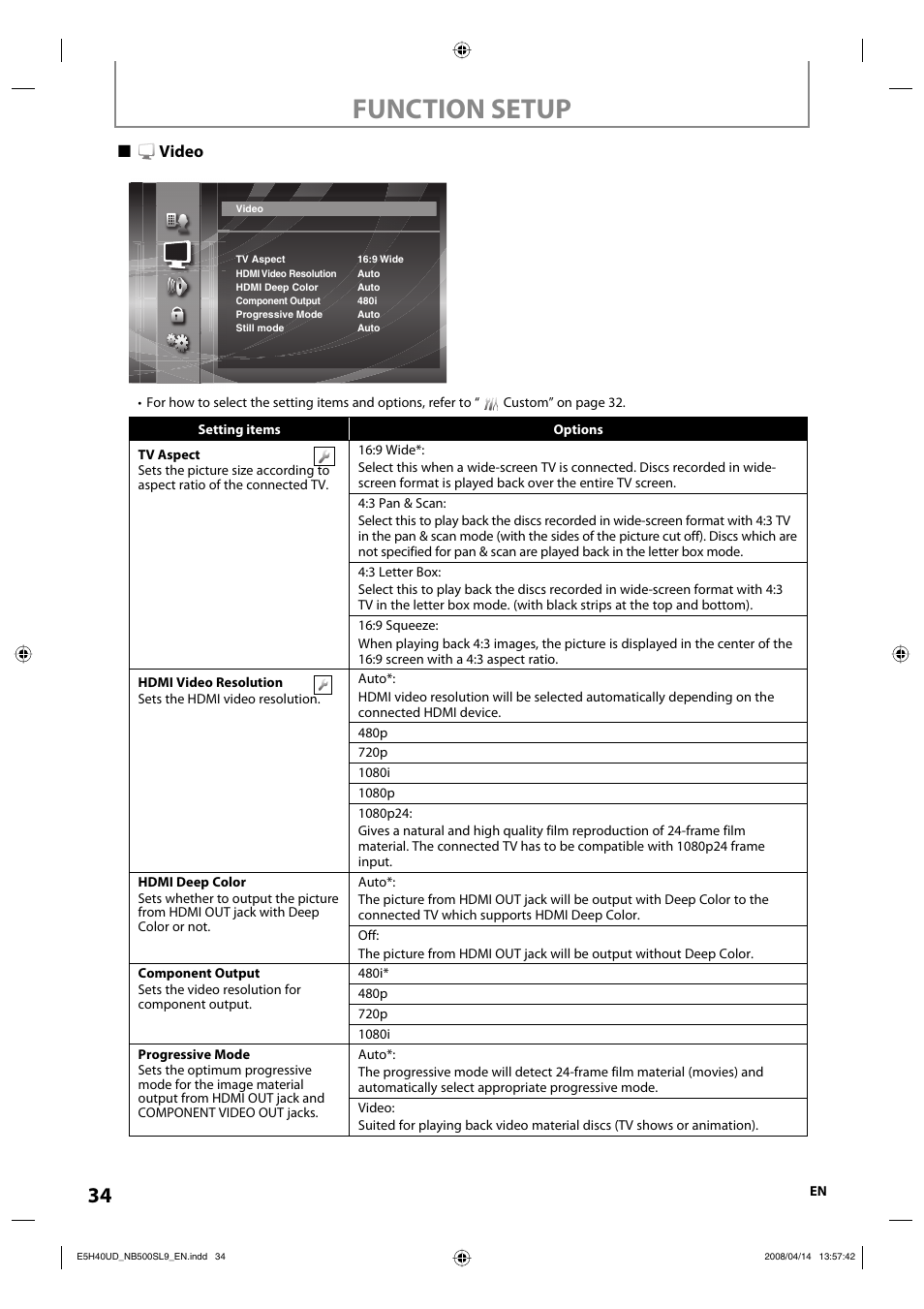 Function setup | Sylvania NB500SL9 User Manual | Page 36 / 148