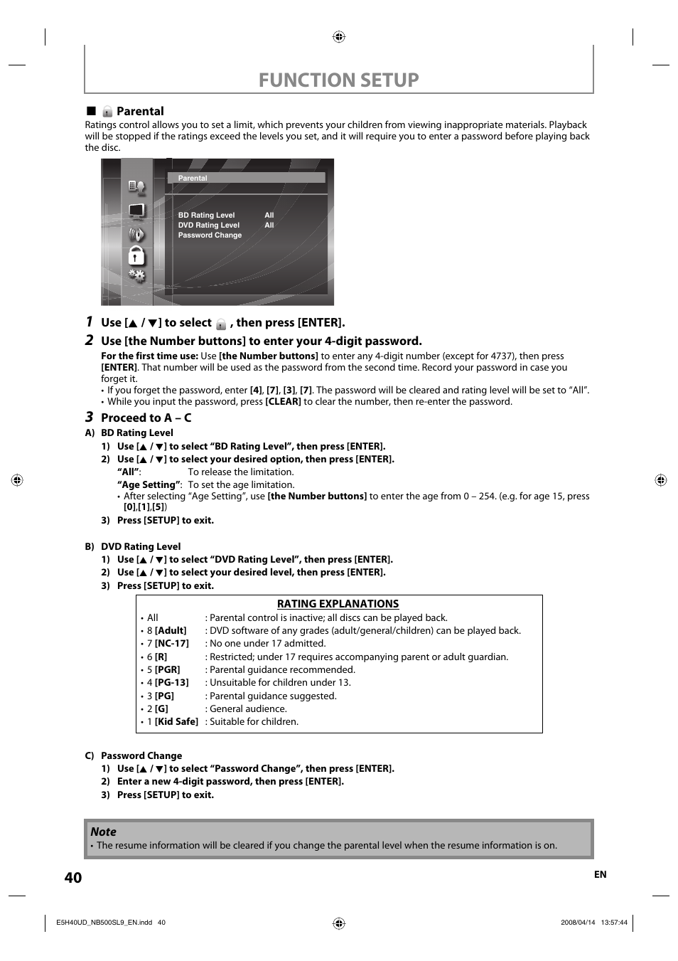 Function setup | Sylvania NB500SL9 User Manual | Page 42 / 148