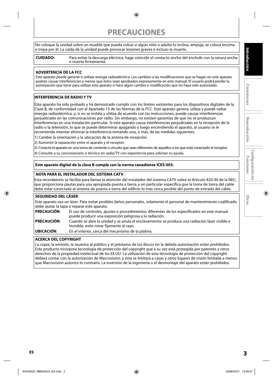 Precauciones | Sylvania NB500SL9 User Manual | Page 54 / 148