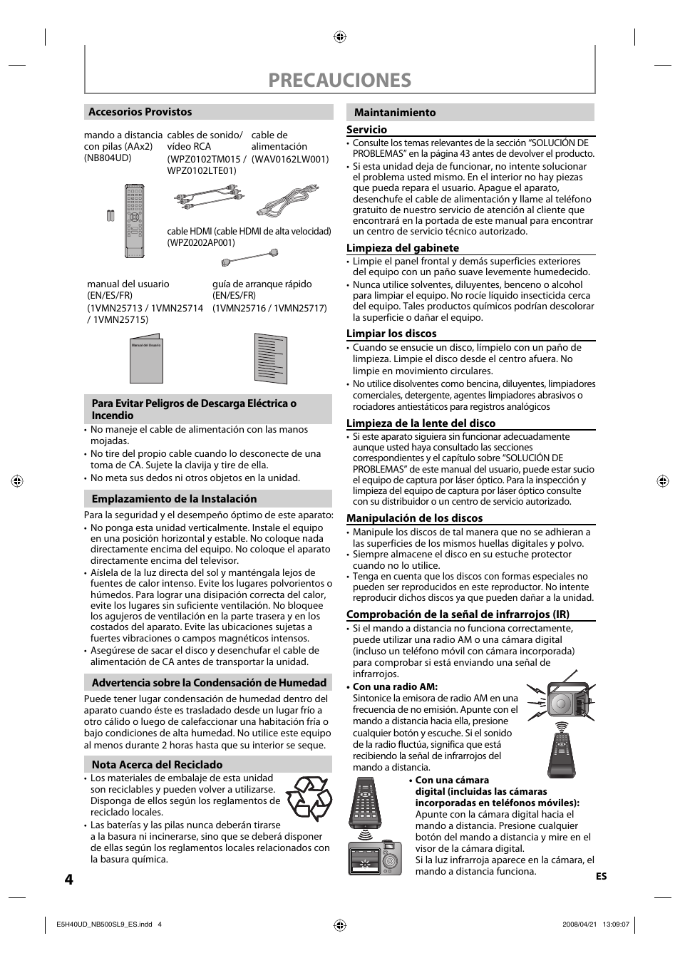 Precauciones | Sylvania NB500SL9 User Manual | Page 55 / 148