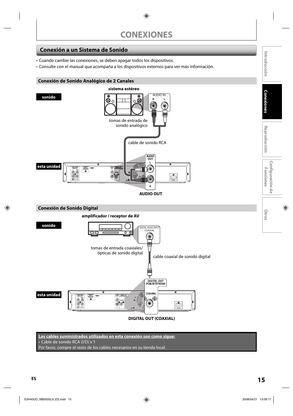 Conexiones, Conexión a un sistema de sonido | Sylvania NB500SL9 User Manual | Page 66 / 148