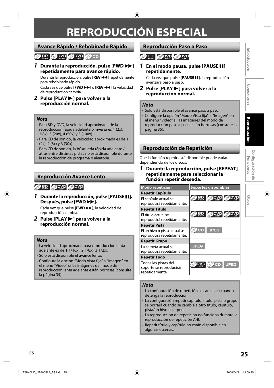 Reproducción especial | Sylvania NB500SL9 User Manual | Page 76 / 148