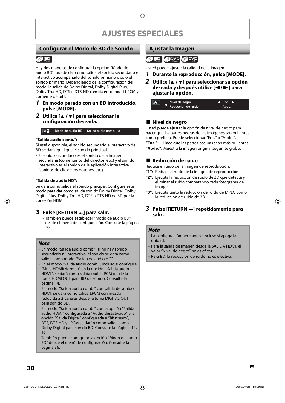 Ajustes especiales, Configurar el modo de bd de sonido, Ajustar la imagen | Sylvania NB500SL9 User Manual | Page 81 / 148