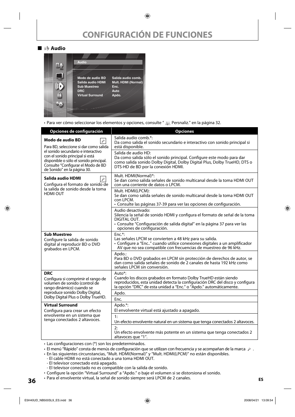 Configuración de funciones | Sylvania NB500SL9 User Manual | Page 87 / 148