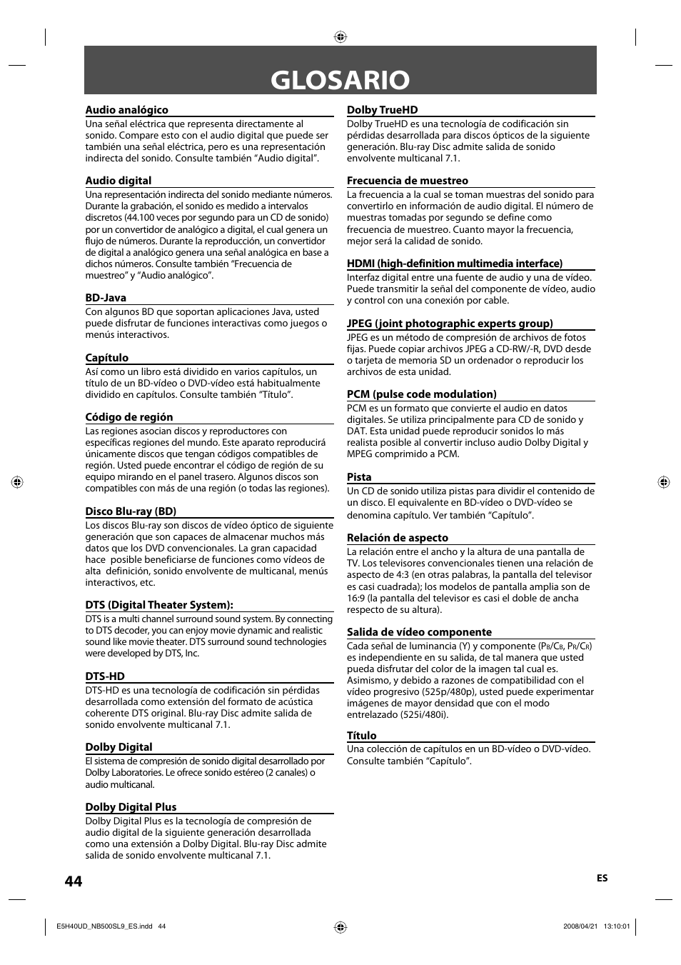 Glosario | Sylvania NB500SL9 User Manual | Page 95 / 148