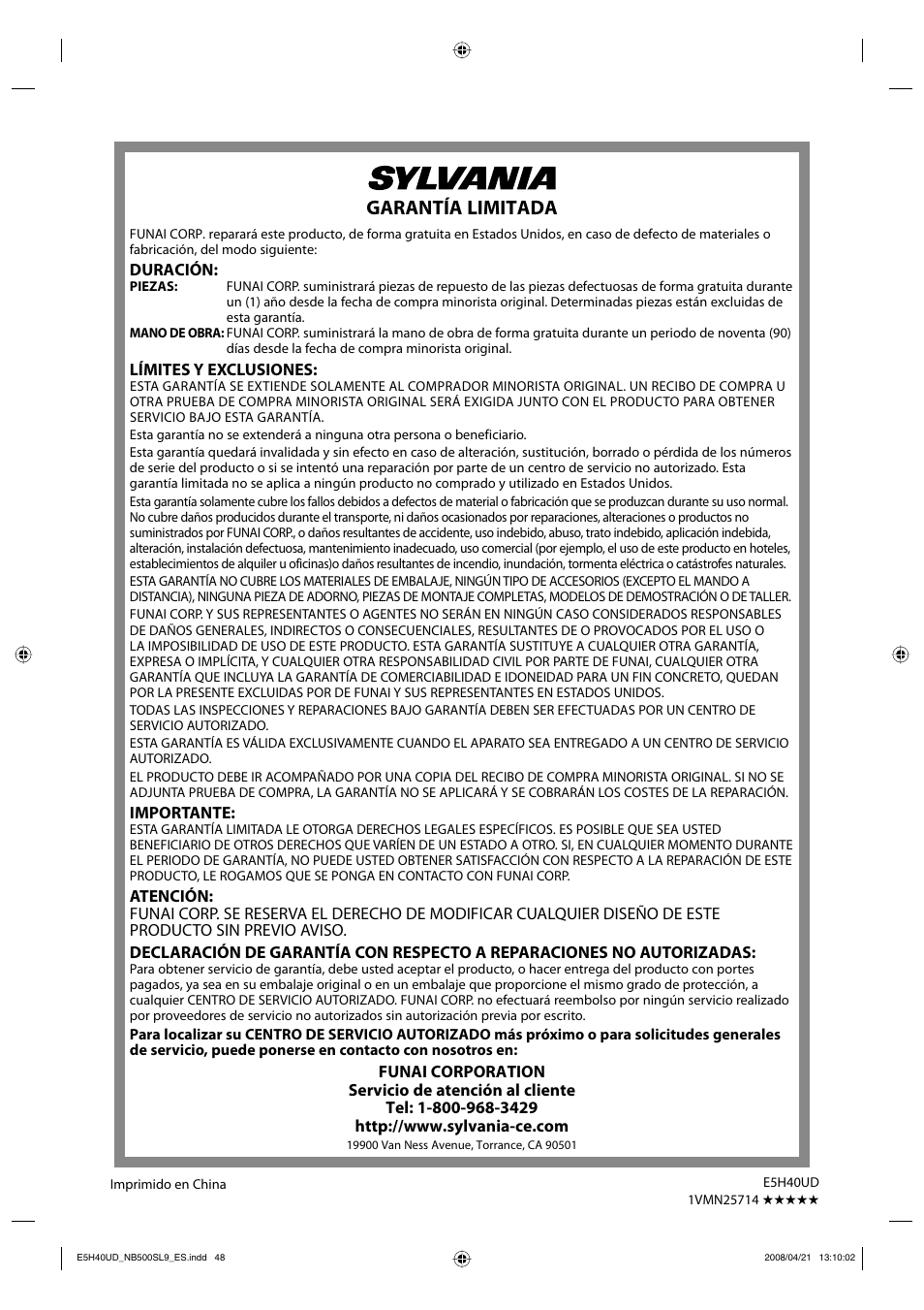 Garantía limitada | Sylvania NB500SL9 User Manual | Page 99 / 148