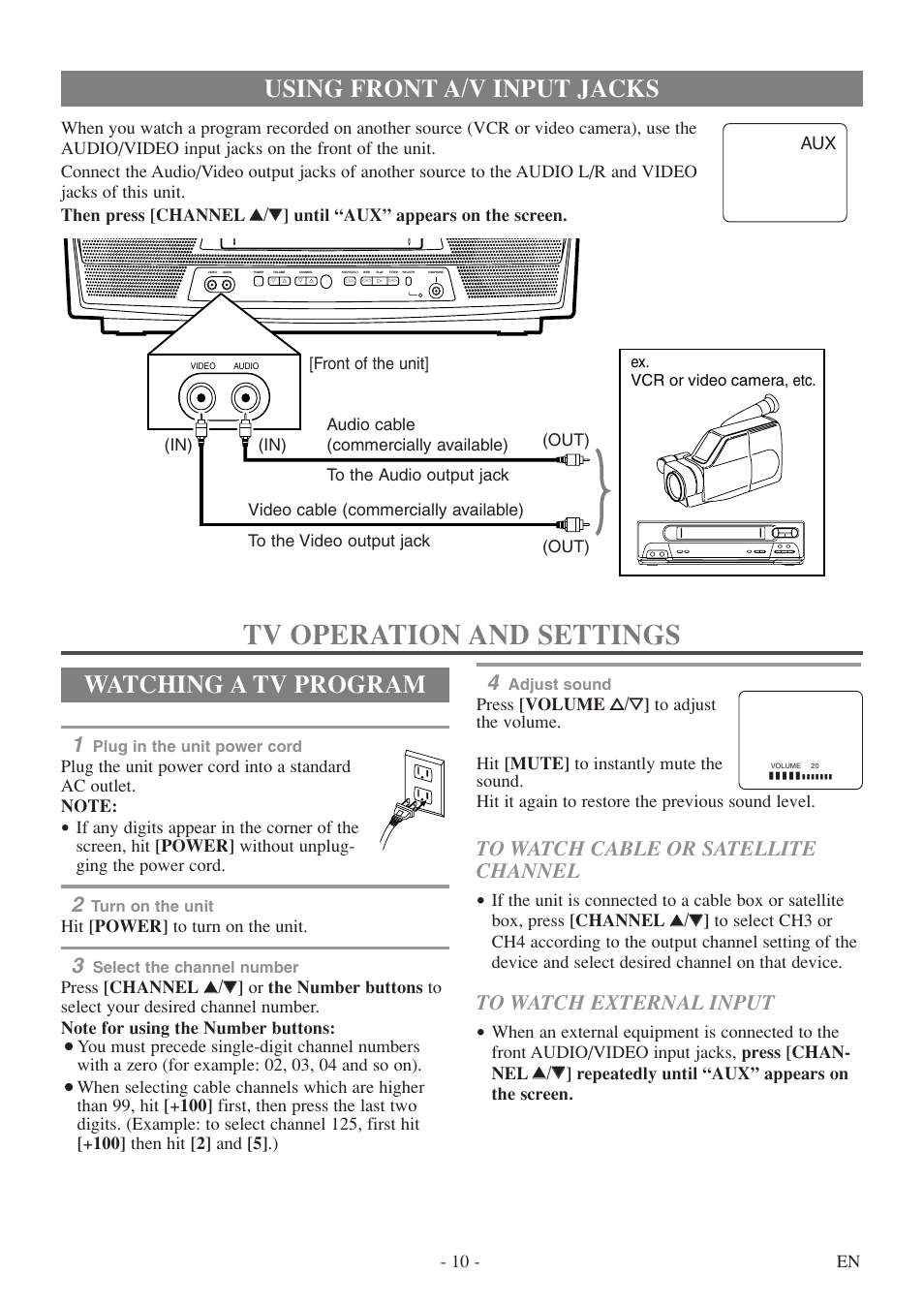 Tv operation and settings, Using front a/v input jacks, Watching a tv program | Sylvania 6313CE User Manual | Page 10 / 32