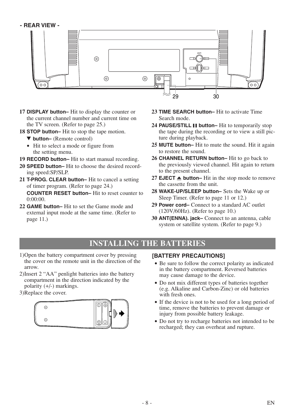 Installing the batteries | Sylvania 6313CE User Manual | Page 8 / 32