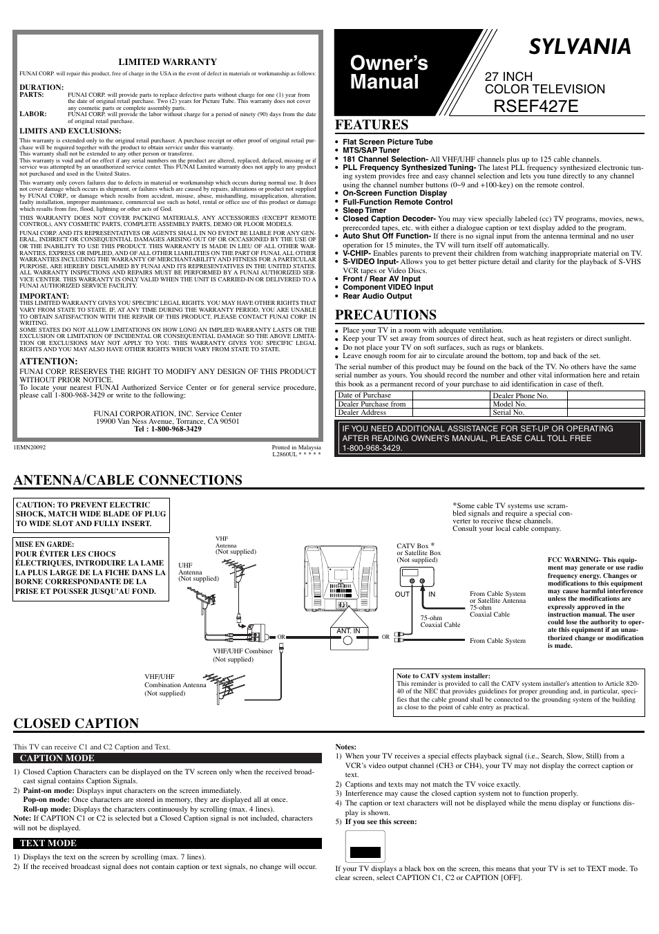 Sylvania RSEF427E User Manual | 8 pages