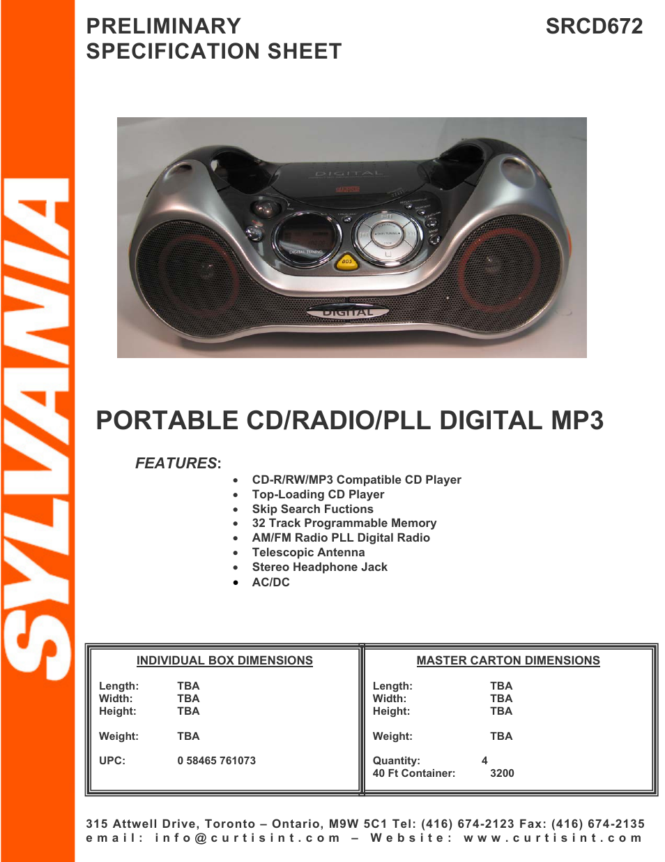 Sylvania SRCD672 User Manual | 1 page