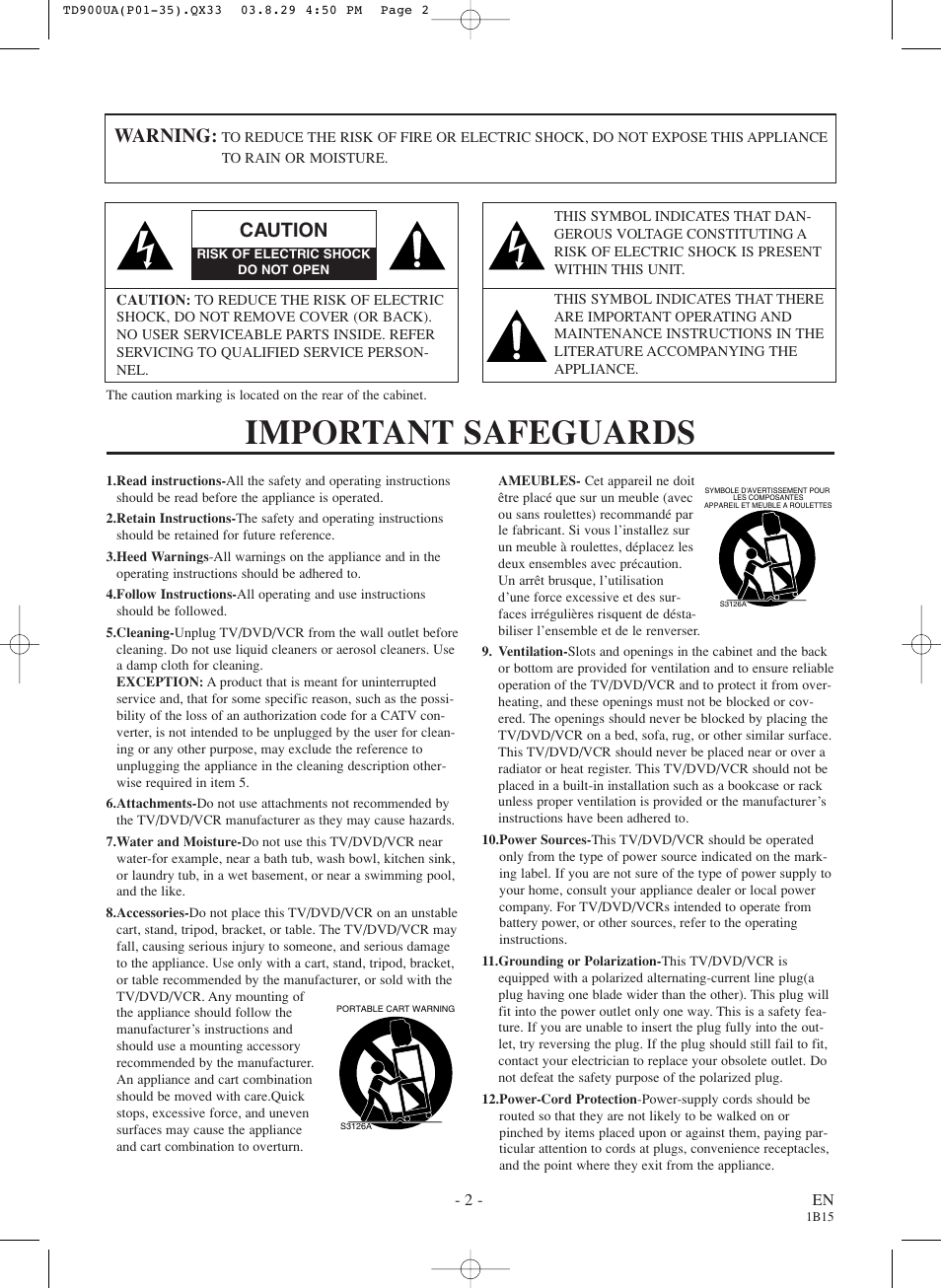 Important safeguards, Warning, Caution | Sylvania 6720FDD User Manual | Page 2 / 56