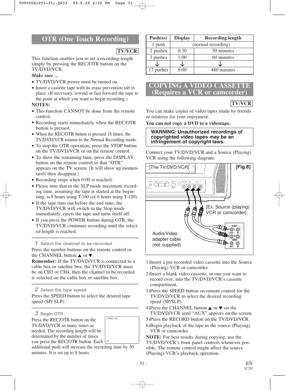 Otr (one touch recording) | Sylvania 6720FDD User Manual | Page 31 / 56