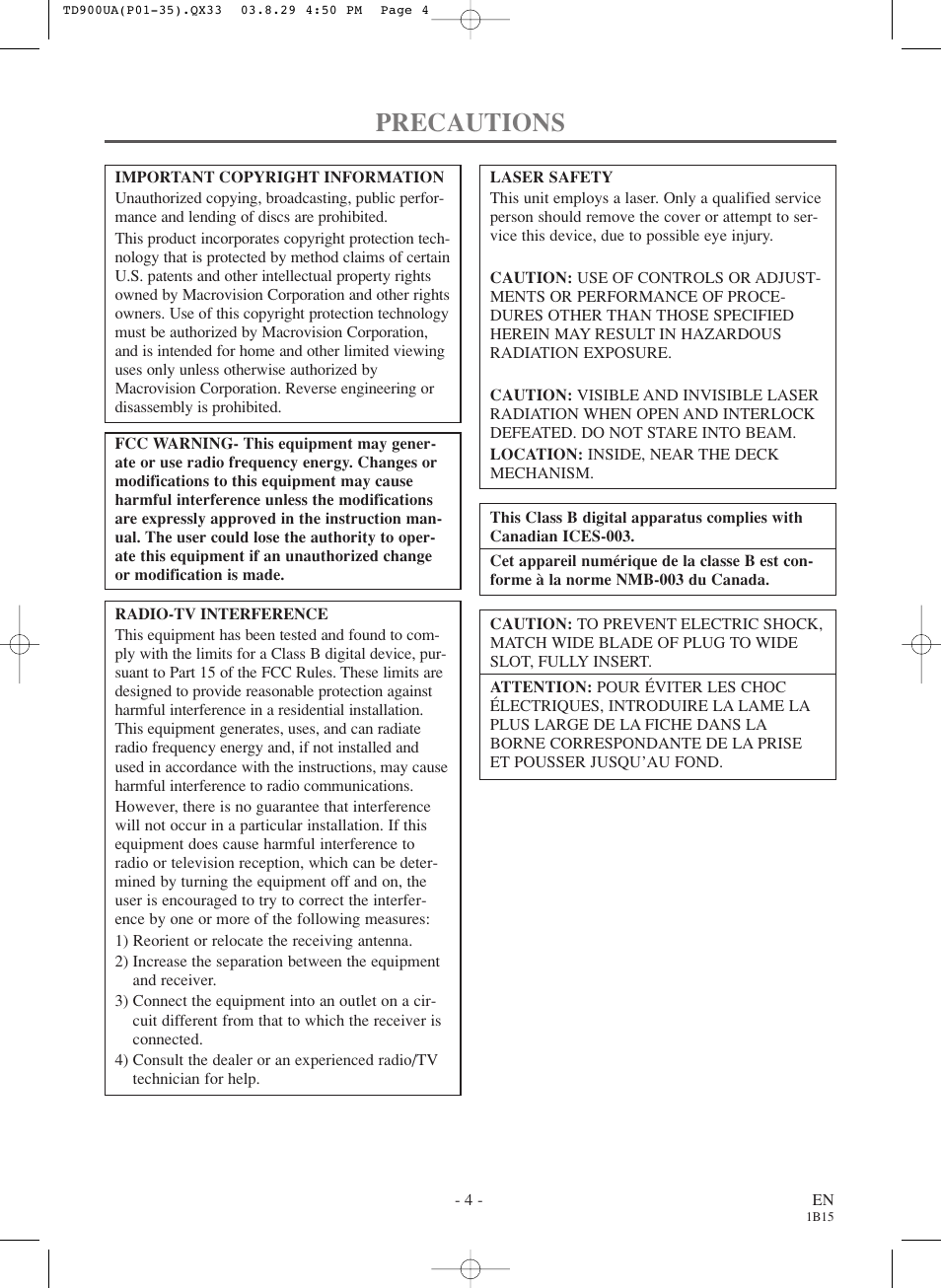 Precautions | Sylvania 6720FDD User Manual | Page 4 / 56