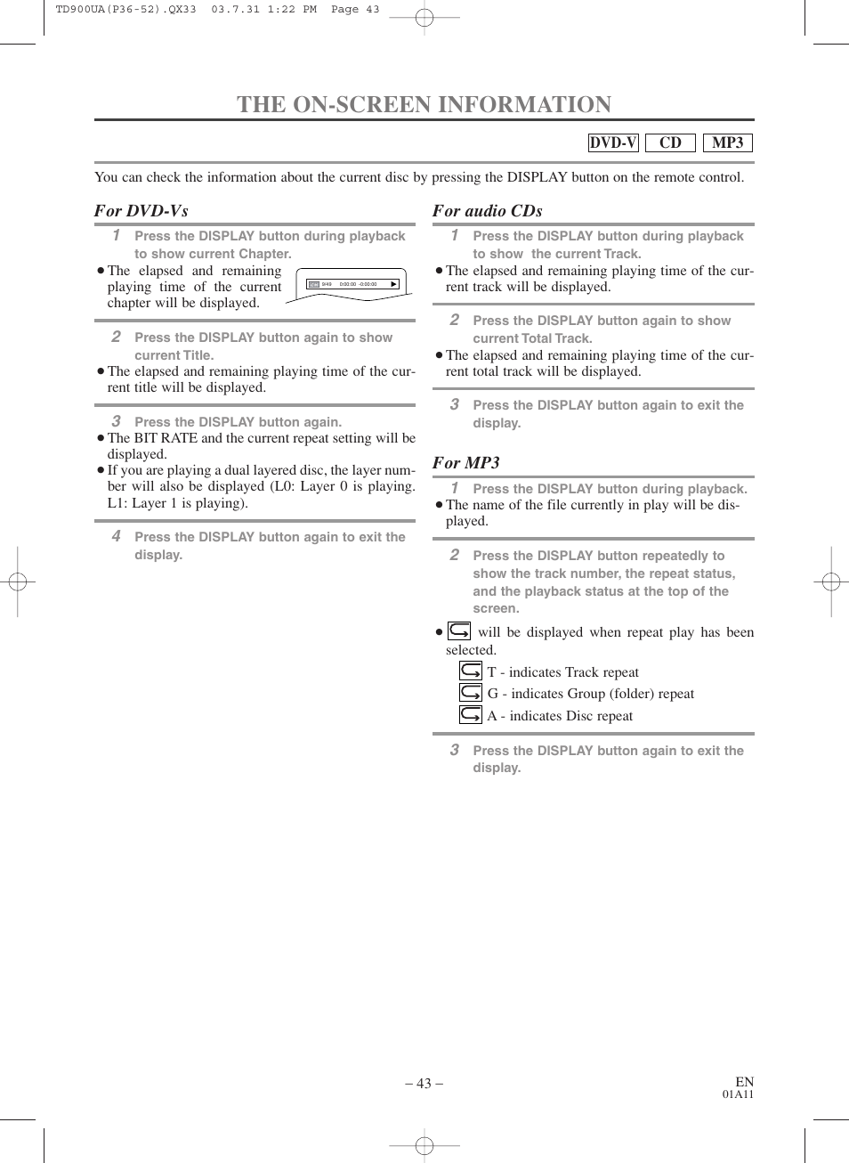 The on-screen information | Sylvania 6720FDD User Manual | Page 43 / 56