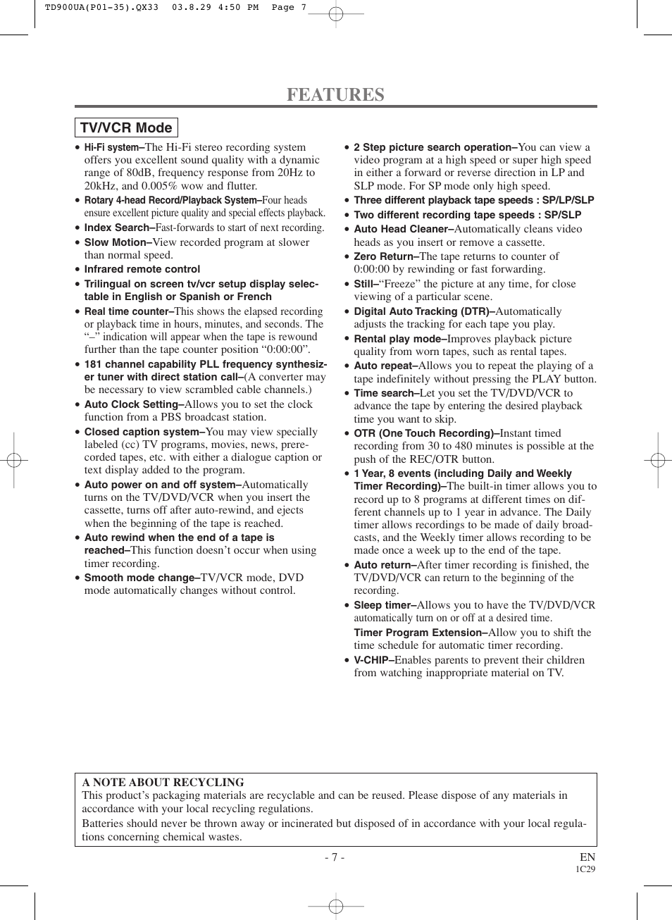 Features | Sylvania 6720FDD User Manual | Page 7 / 56