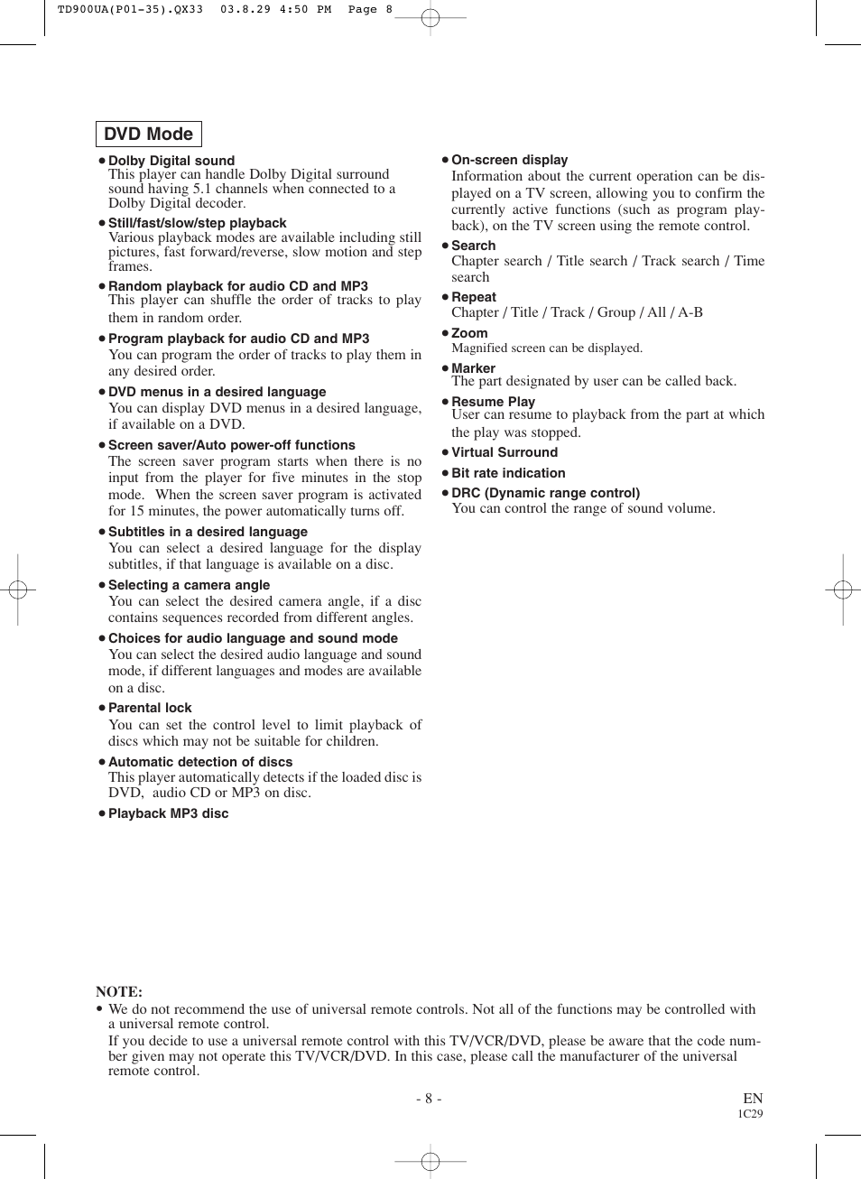 Dvd mode | Sylvania 6720FDD User Manual | Page 8 / 56