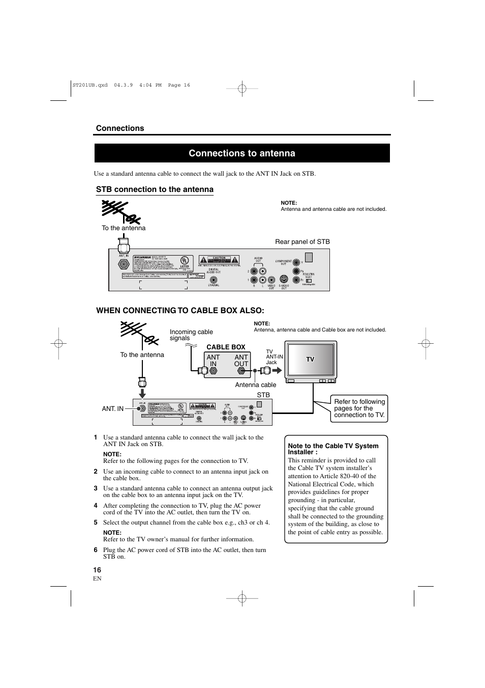 Connections to antenna | Sylvania 6900DTD User Manual | Page 16 / 96