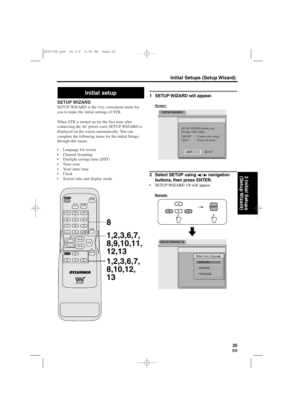 Initial setup | Sylvania 6900DTD User Manual | Page 25 / 96