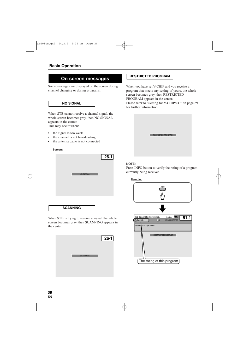 On screen messages, Basic operation | Sylvania 6900DTD User Manual | Page 38 / 96