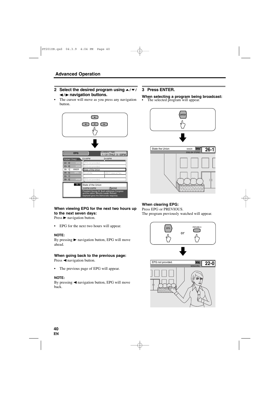 Advanced operation, 2 select the desired program using, Navigation buttons | 3 press enter | Sylvania 6900DTD User Manual | Page 40 / 96