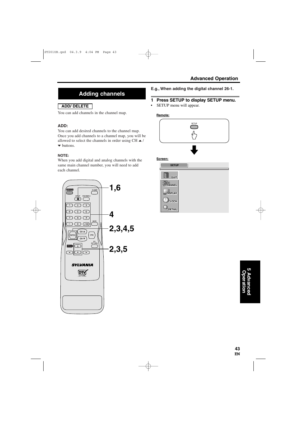 Adding channels | Sylvania 6900DTD User Manual | Page 43 / 96