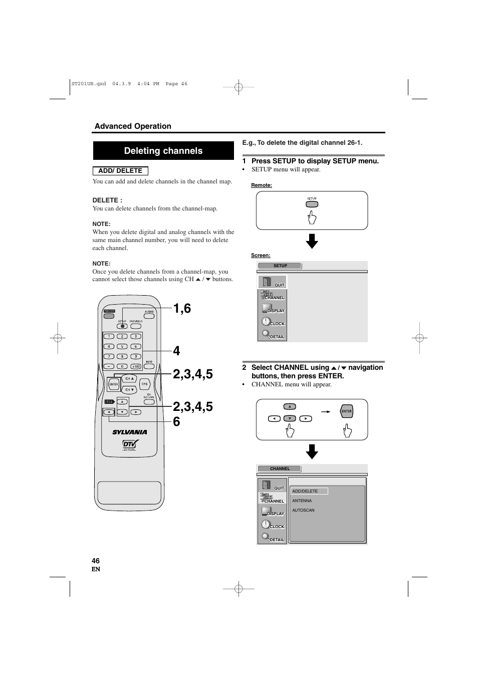 Deleting channels | Sylvania 6900DTD User Manual | Page 46 / 96