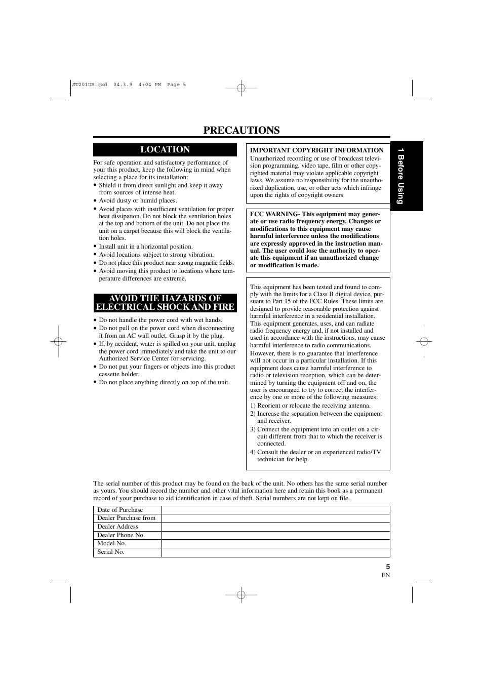 Precautions | Sylvania 6900DTD User Manual | Page 5 / 96