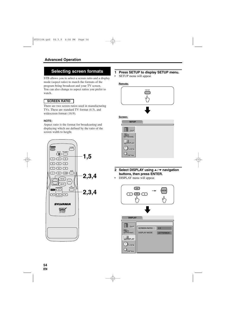 Selecting screen formats | Sylvania 6900DTD User Manual | Page 54 / 96