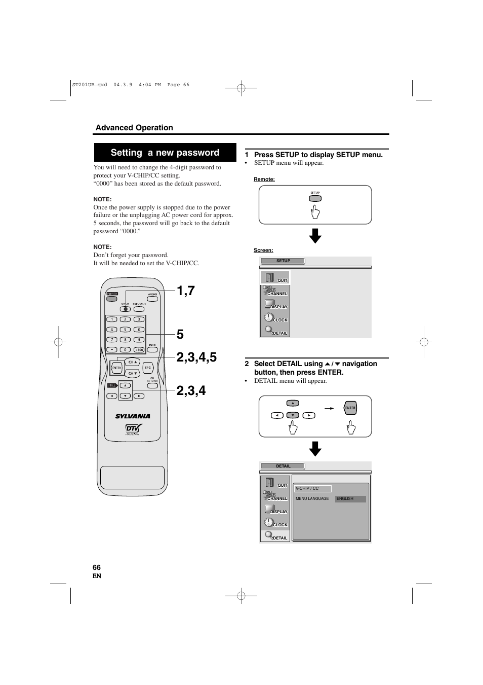 Setting a new password | Sylvania 6900DTD User Manual | Page 66 / 96