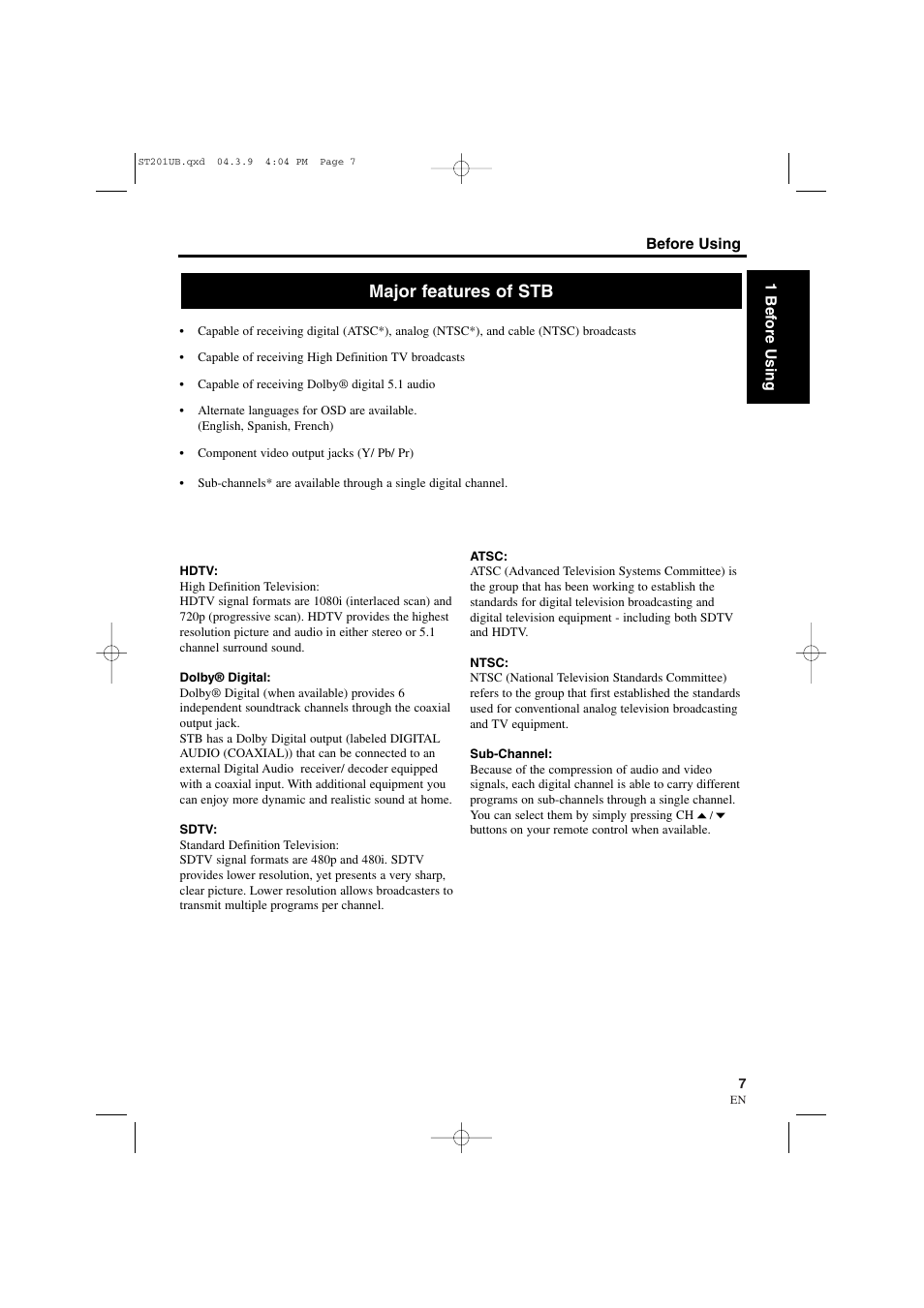 Major features of stb | Sylvania 6900DTD User Manual | Page 7 / 96