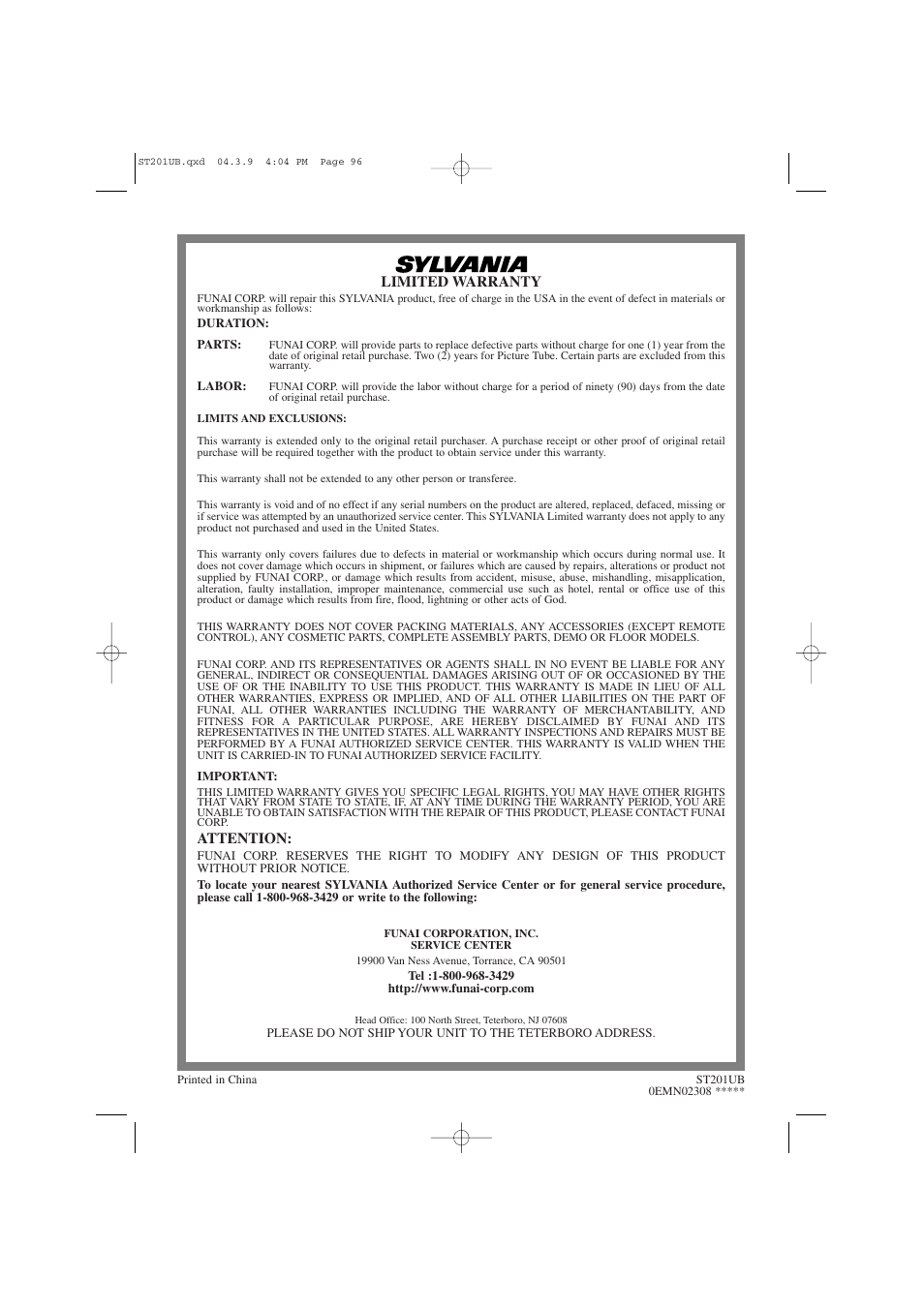 Sylvania 6900DTD User Manual | Page 96 / 96