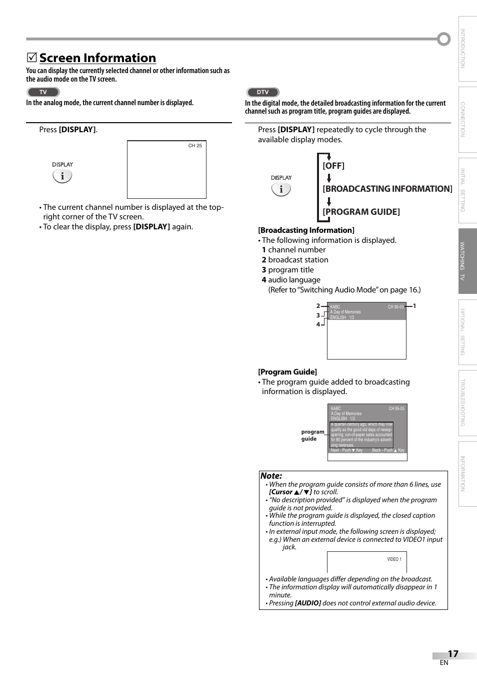 Screen information | Sylvania LC155SL8P User Manual | Page 17 / 30