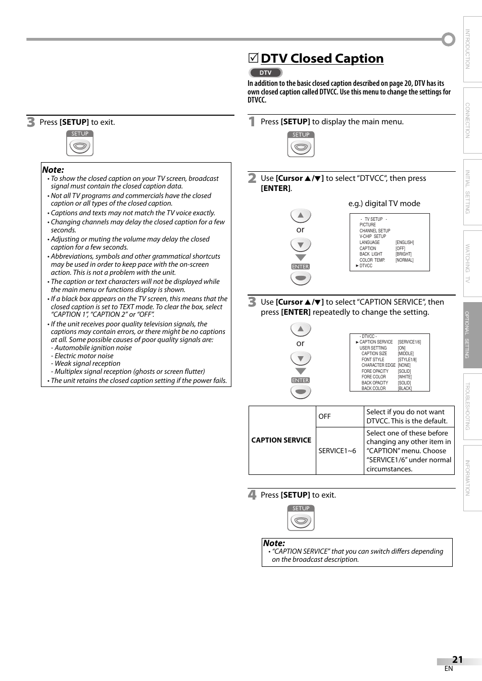 Dtv closed caption | Sylvania LC155SL8P User Manual | Page 21 / 30