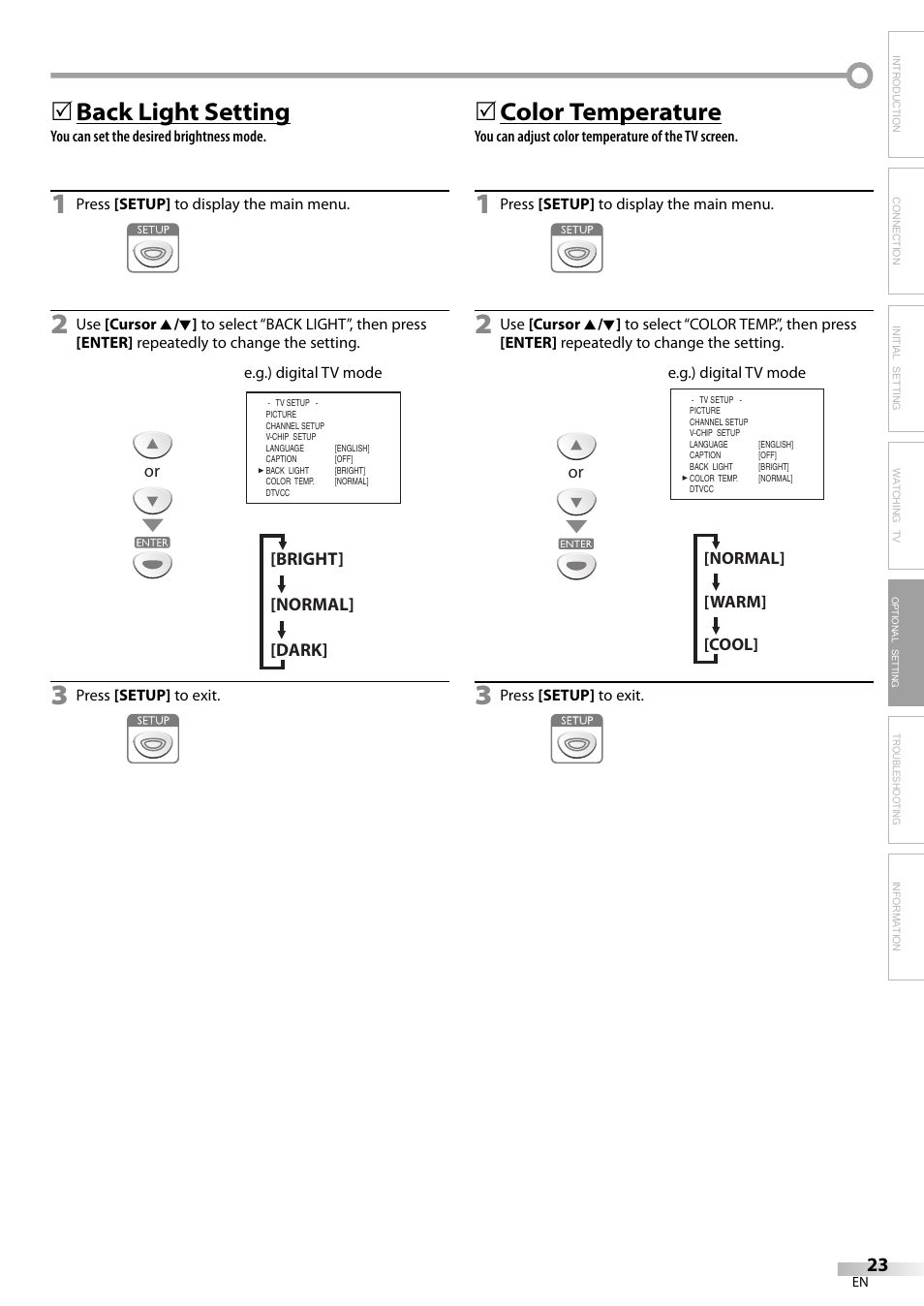 Back light setting, 5color temperature | Sylvania LC155SL8P User Manual | Page 23 / 30