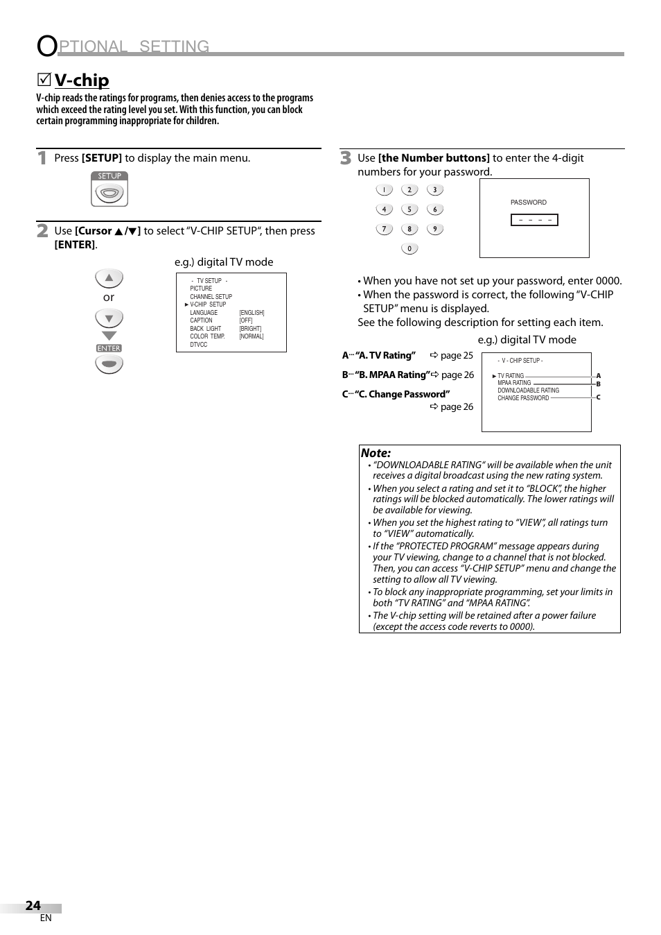 Ptional setting, V-chip | Sylvania LC155SL8P User Manual | Page 24 / 30