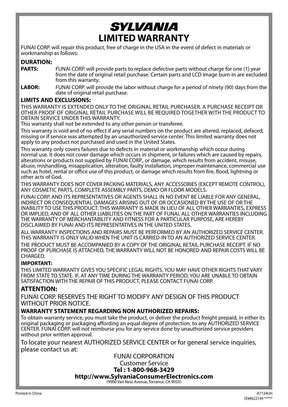 Limited warranty | Sylvania LC155SL8P User Manual | Page 30 / 30