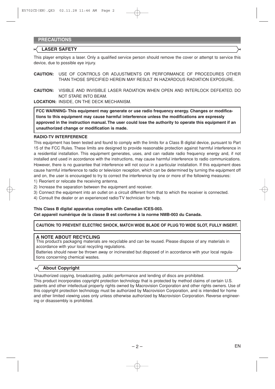 Sylvania CDVL100D User Manual | Page 2 / 20
