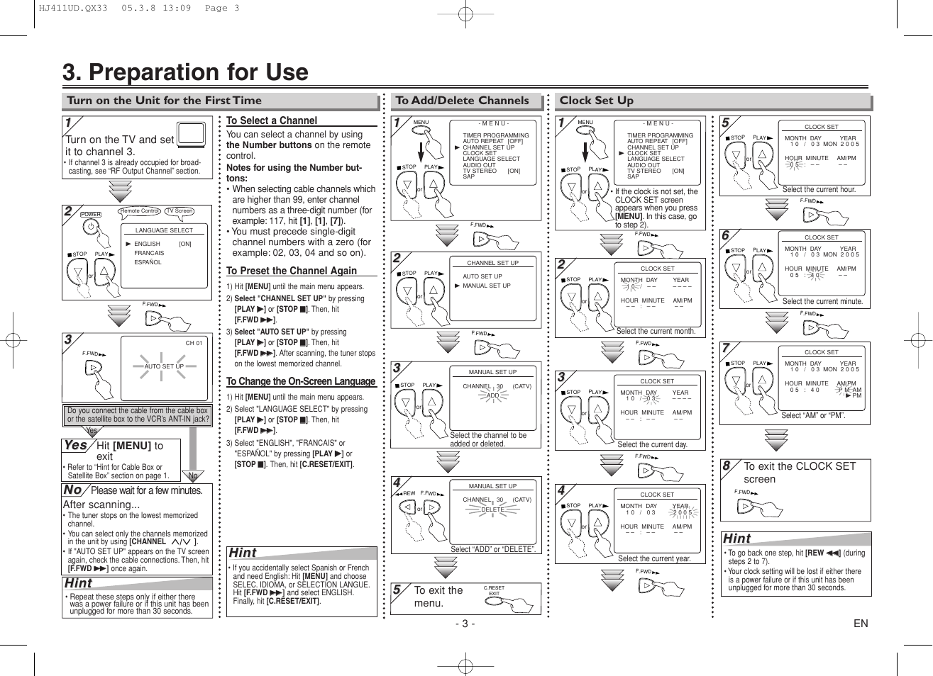 Preparation for use, Hint, Yes es | Sylvania 6260VF User Manual | Page 3 / 8