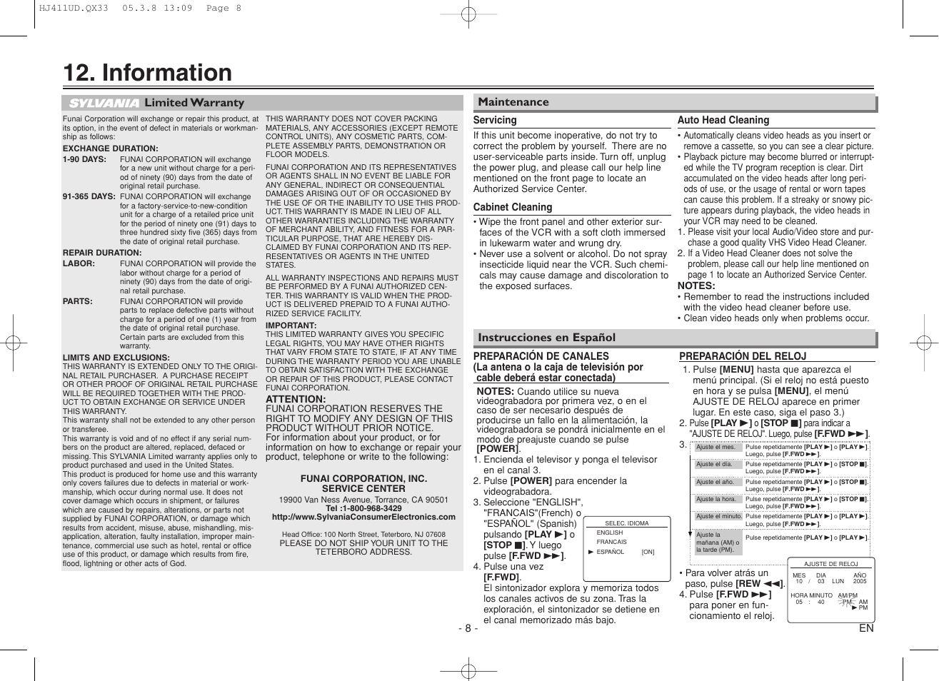 Information, Maintenance, Limited warranty | Instrucciones en español | Sylvania 6260VF User Manual | Page 8 / 8