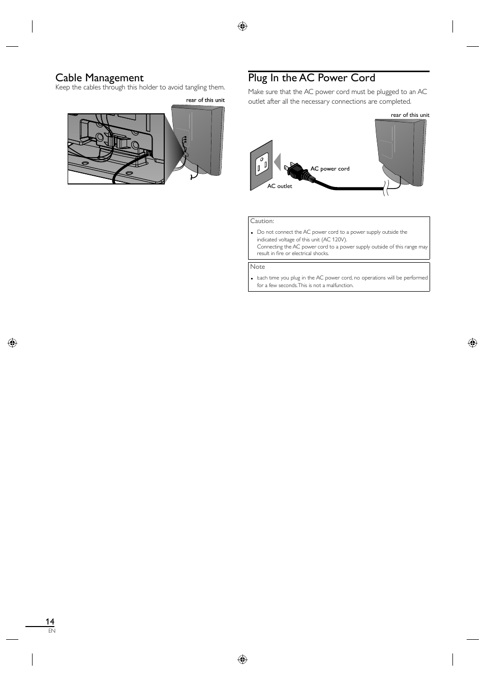 Cable management, Plug in the ac power cord | Sylvania LC320SL1 User Manual | Page 22 / 120