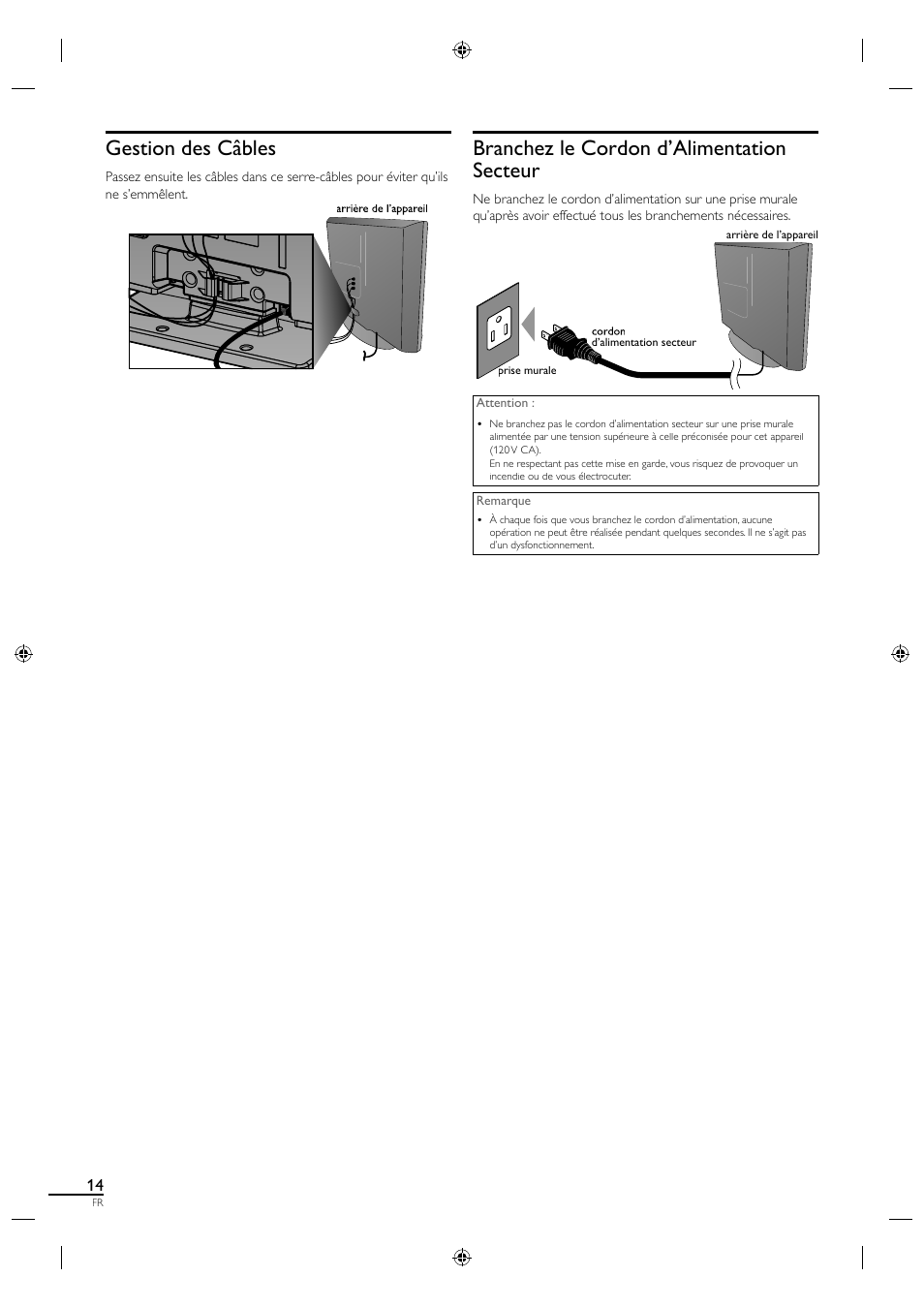 Gestion des câbles, Branchez le cordon d’alimentation secteur | Sylvania LC320SL1 User Manual | Page 59 / 120