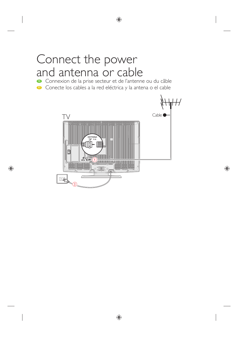 Connect the power and antenna or cable | Sylvania LC320SL1 User Manual | Page 8 / 120