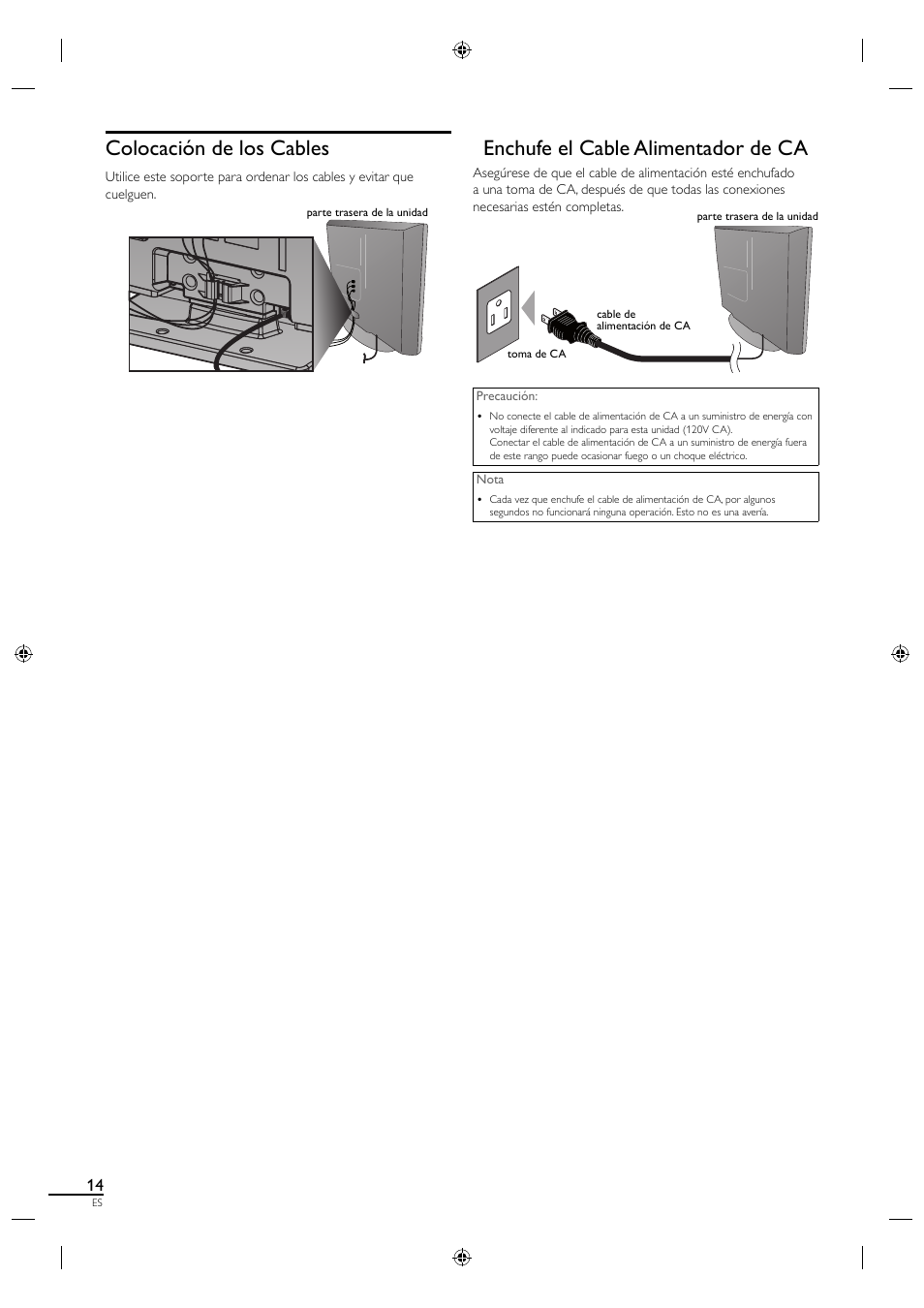 Colocación de los cables, Enchufe el cable alimentador de ca | Sylvania LC320SL1 User Manual | Page 96 / 120