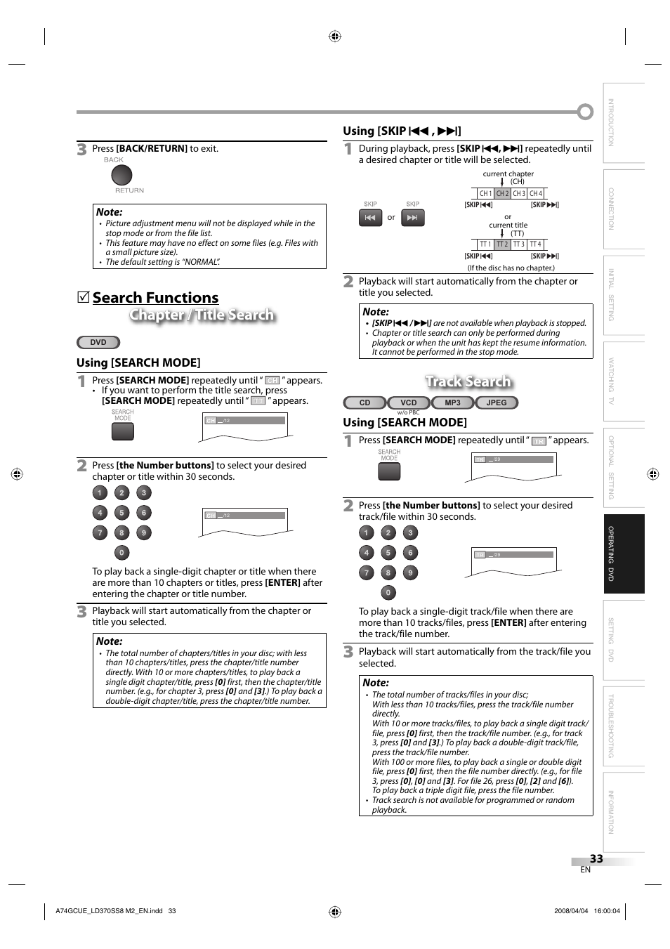 Track search | Sylvania LD370SS8 User Manual | Page 33 / 96