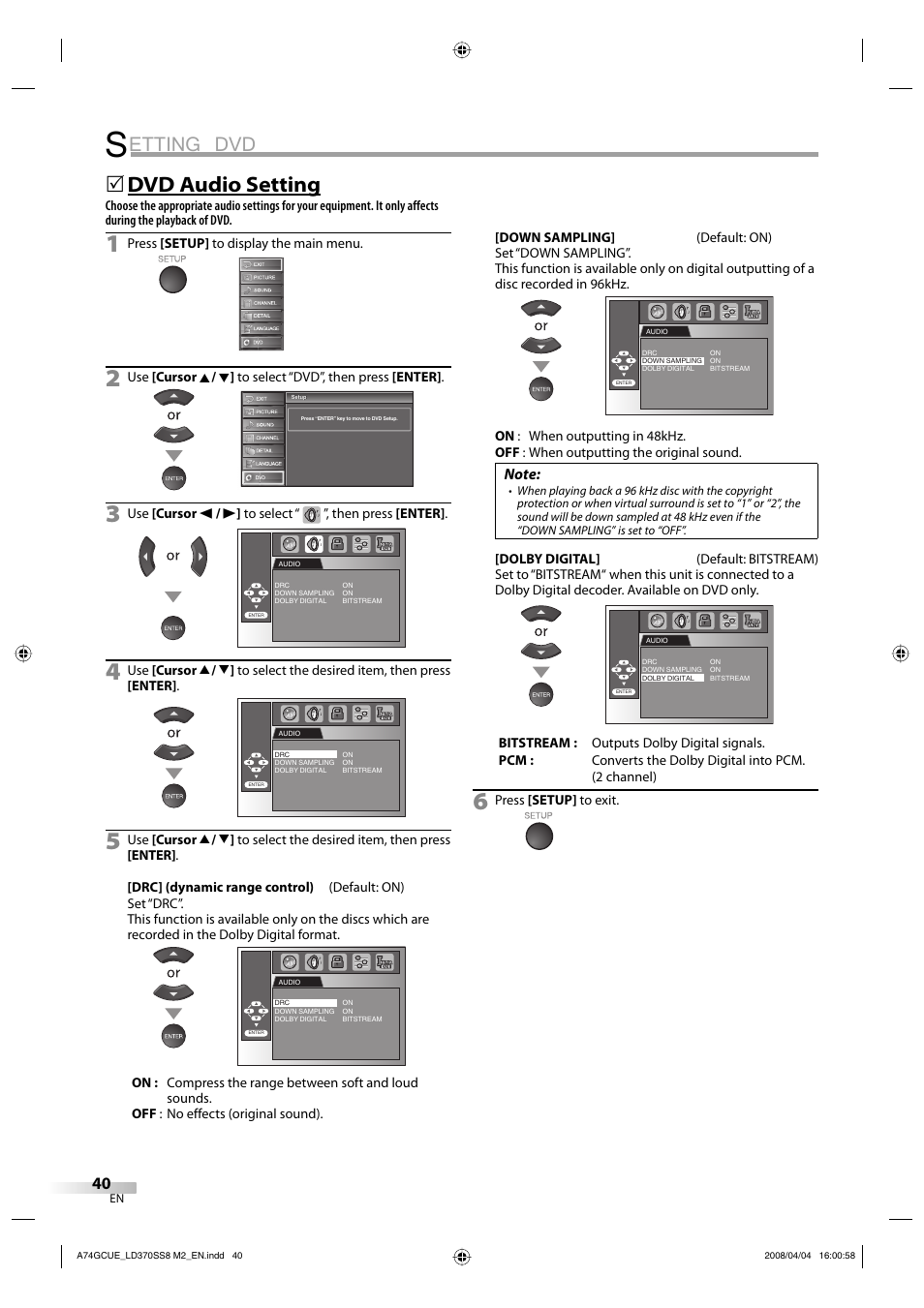 Etting dvd, Dvd audio setting | Sylvania LD370SS8 User Manual | Page 40 / 96