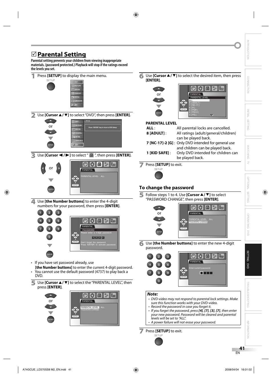 Parental setting | Sylvania LD370SS8 User Manual | Page 41 / 96