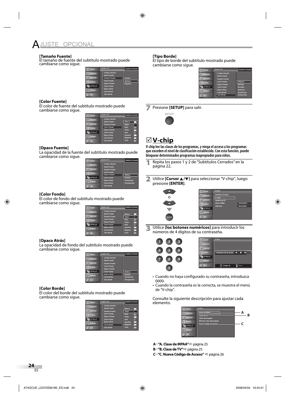 Juste opcional, V-chip, Presione [setup] para salir | Sylvania LD370SS8 User Manual | Page 72 / 96