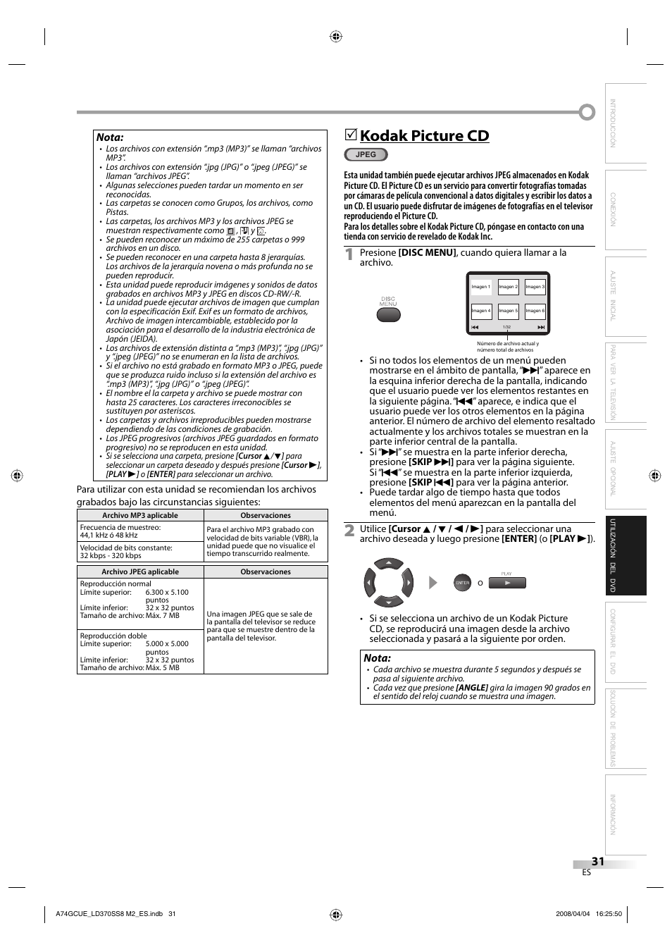 Kodak picture cd, Nota | Sylvania LD370SS8 User Manual | Page 79 / 96