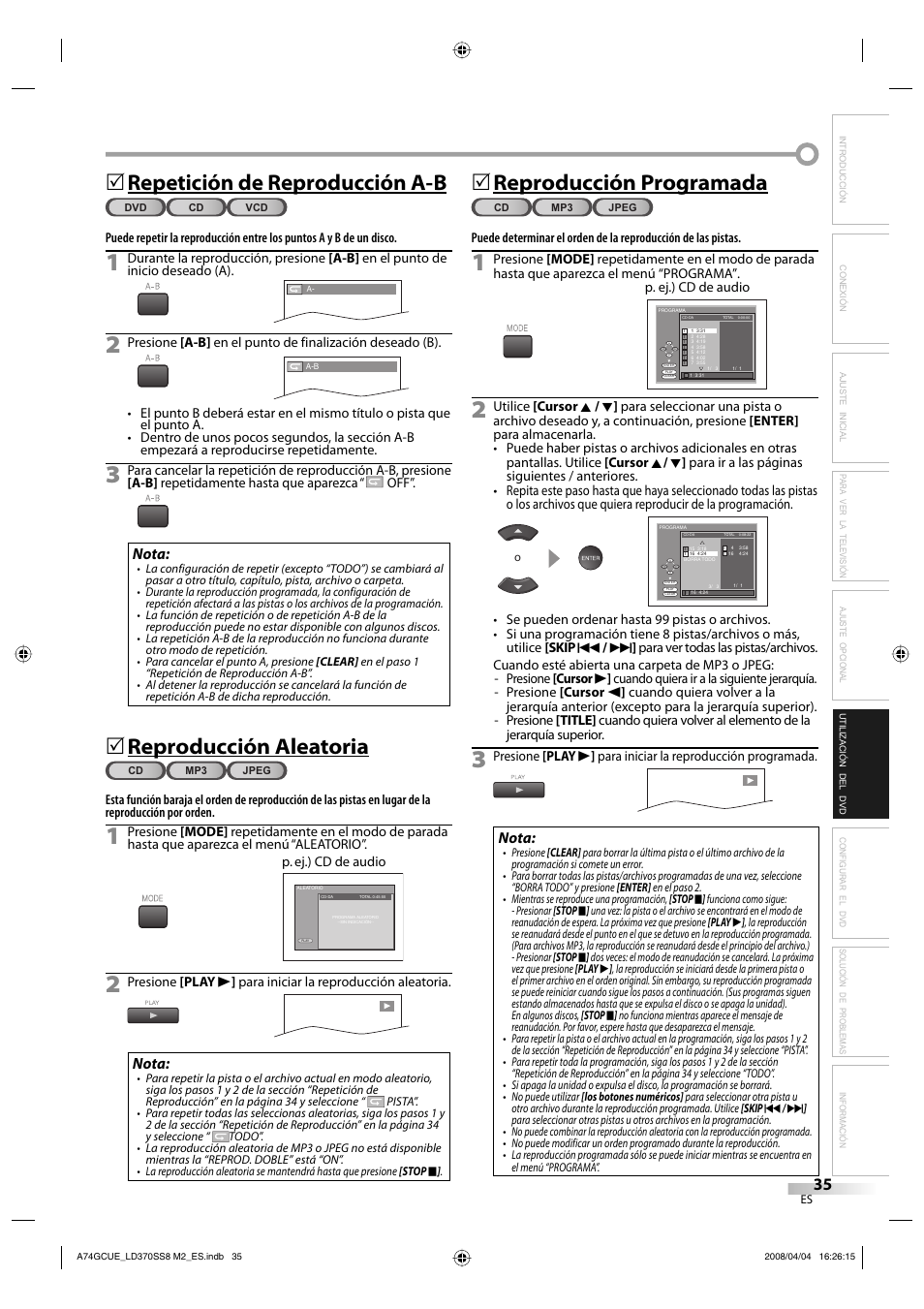 Repetición de reproducción a-b, Reproducción aleatoria, 5reproducción programada | Nota | Sylvania LD370SS8 User Manual | Page 83 / 96